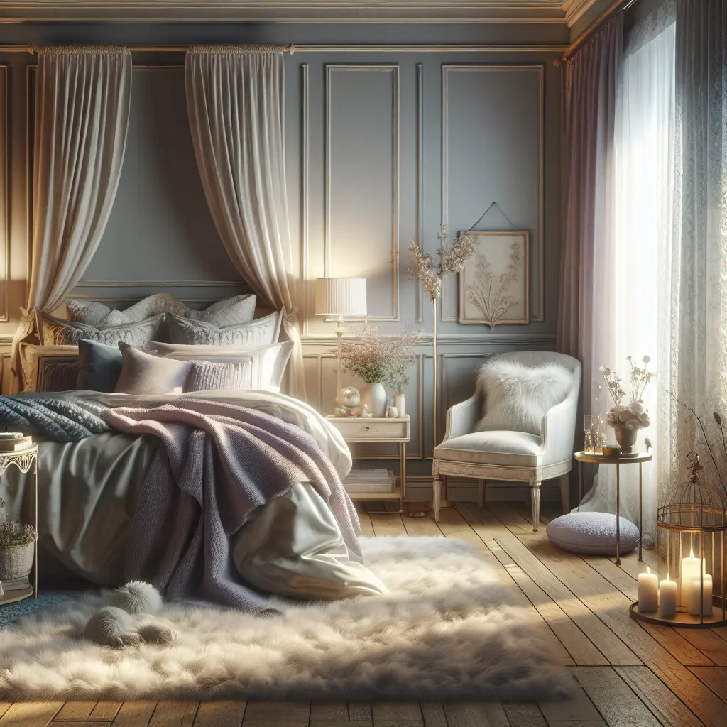 Cozy elegant bedroom interior design with natural light.