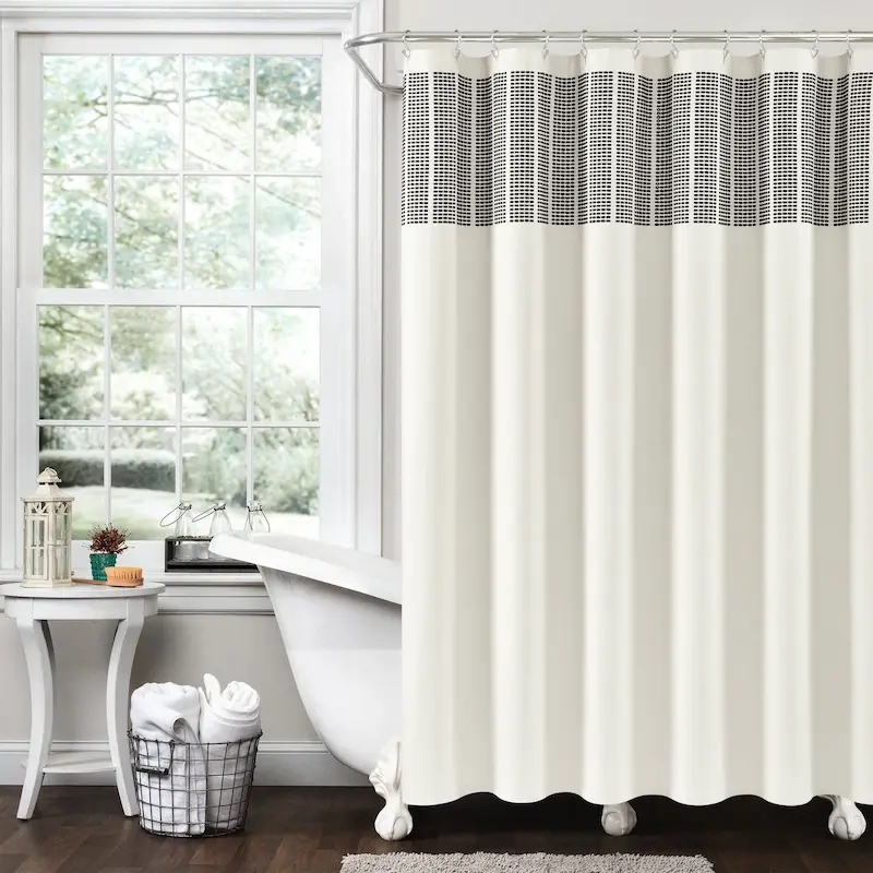 stitched woven stripe yarn dyed recycled cotton shower curtain