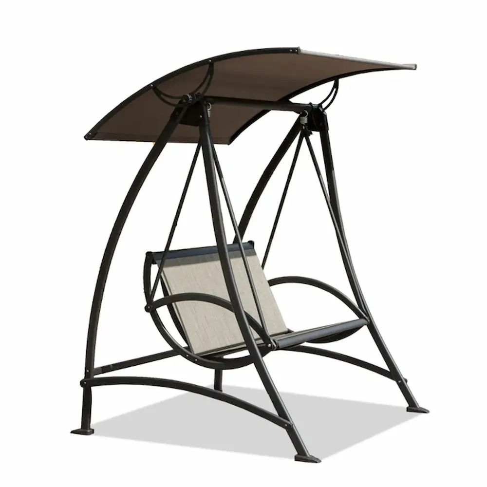 Outdoor patio swing chair with canopy.