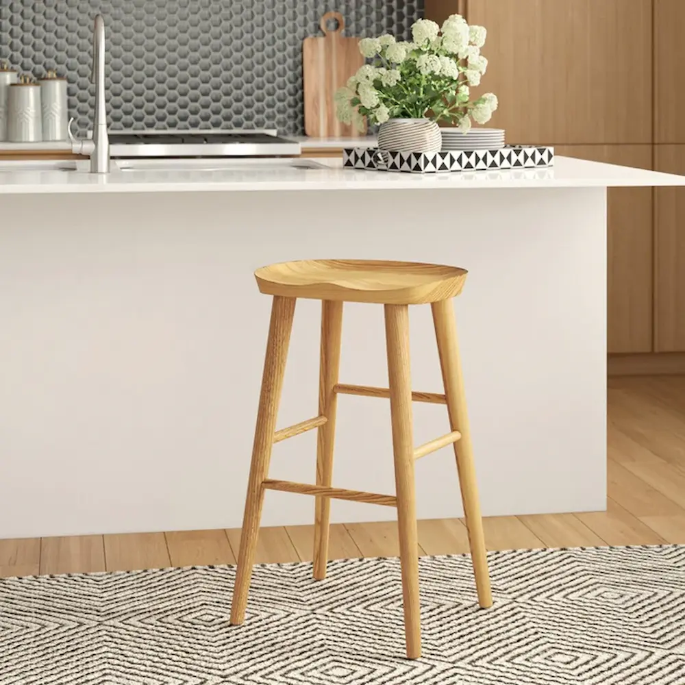 Wooden stool in modern kitchen interior.