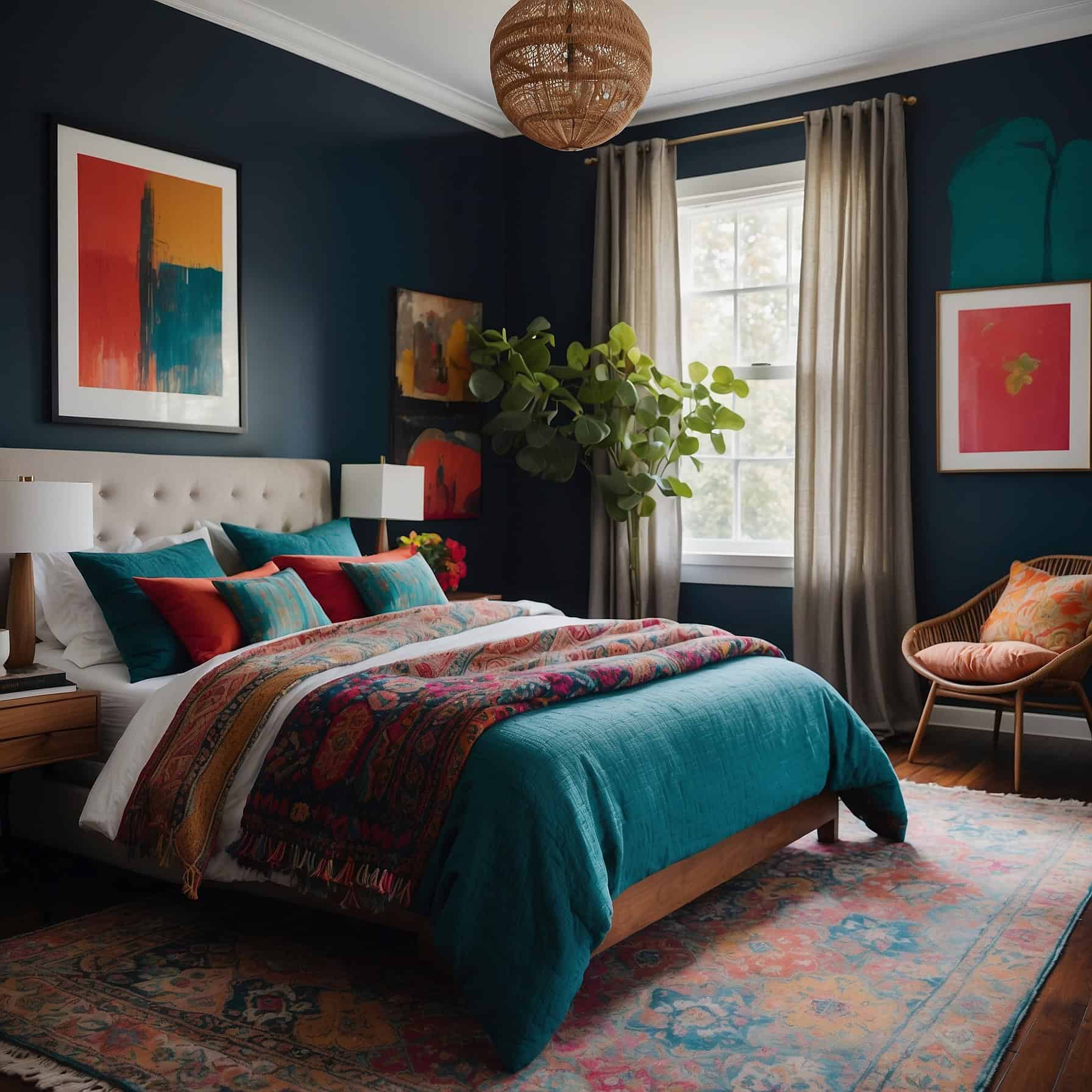 Dynamic Color and Art in Bedroom