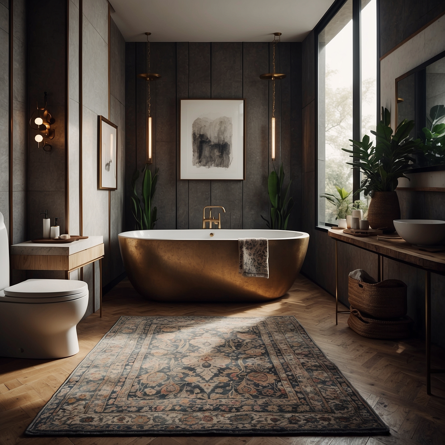 Enhanced Bathroom with Stylish Rugs and Mats