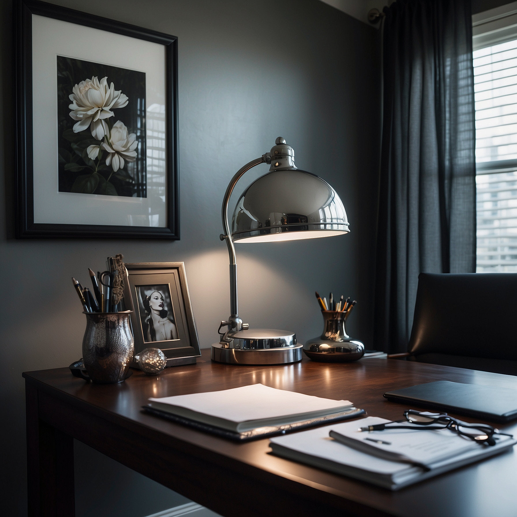 Dynamic Metallic Accents in Home Office