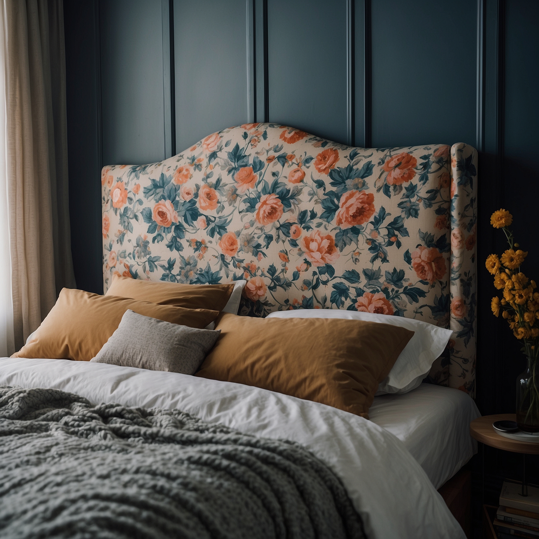 Final Touches on DIY Fabric Headboard